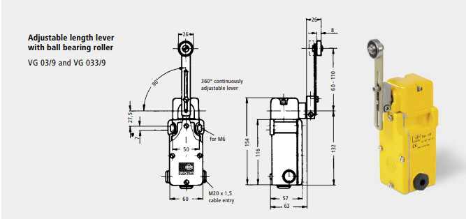 Bản vẽ Công tắc hành trình Kiepe VG 03/9 và VG 033/9 Bản vẽ Công tắc hành trình Kiepe VG 03/9 và VG 033/9