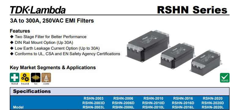 Bộ lọc nhiễu Filter RSHN TDK-Lambda Việt Nam Bộ lọc nhiễu Filter RSHN TDK-Lambda Việt Nam