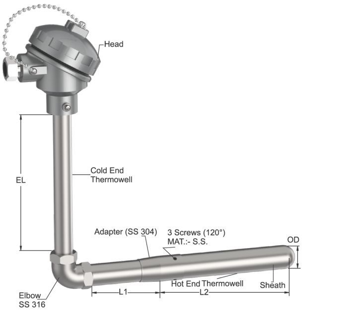 Can nhiệt L đo nhôm lỏng | T-950 Tempsens Can nhiệt L đo nhôm lỏng | T-950 Tempsens